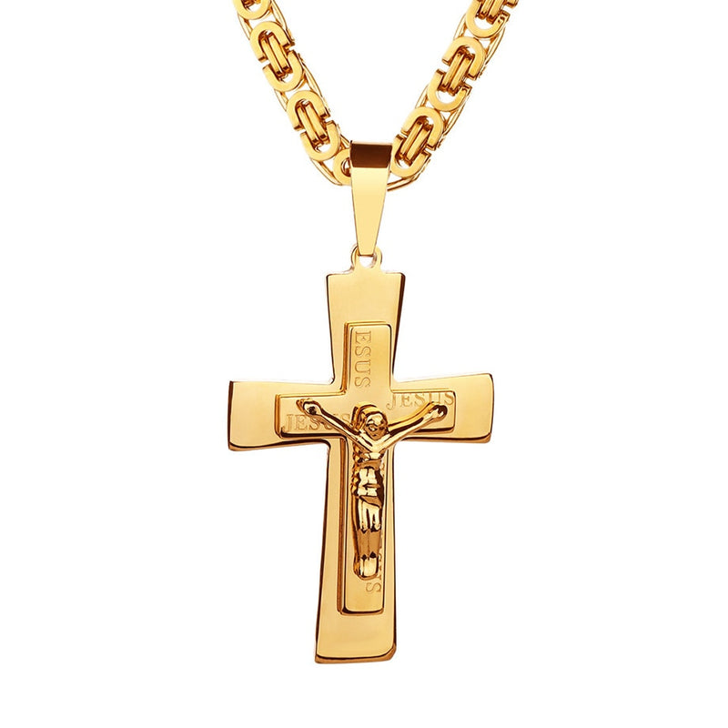 corrente e crucifixo jesus bizantino banhado a ouro significado