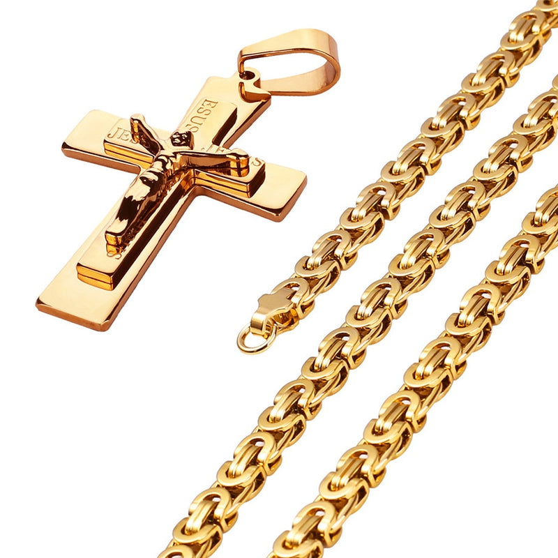 corrente e crucifixo jesus bizantino banhado a ouro
