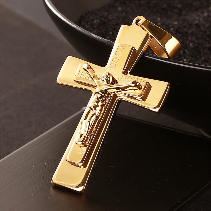 Corrente e Crucifixo Jesus Bizantino Banhado a Ouro
