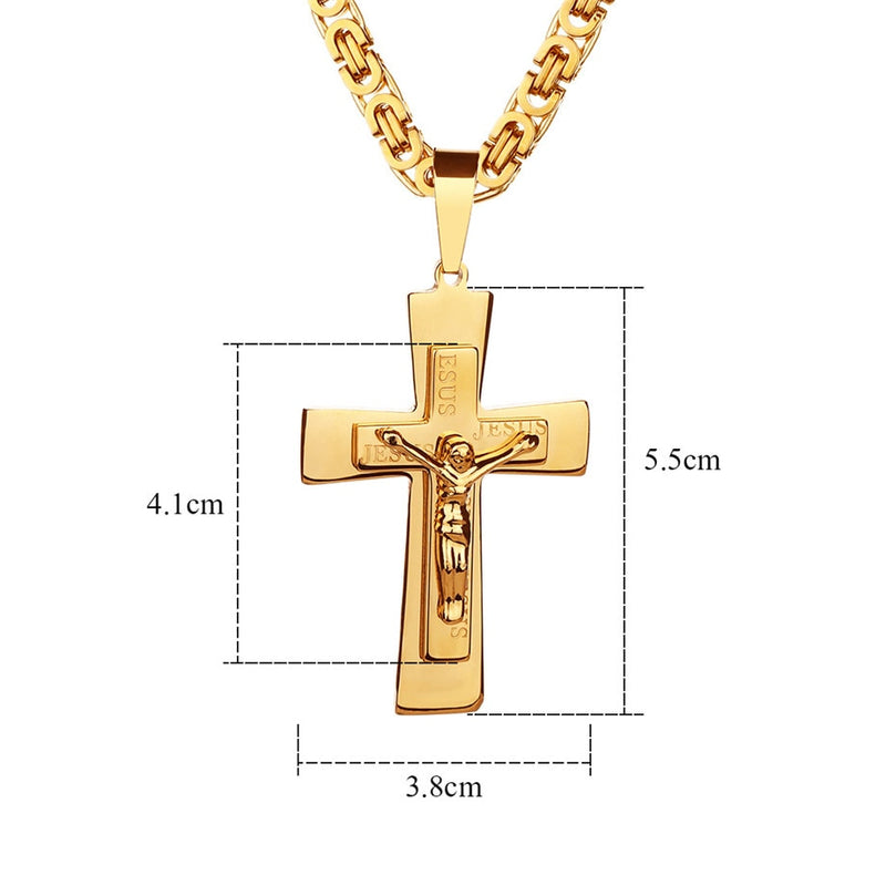 corrente e crucifixo jesus bizantino banhado a ouro masculino