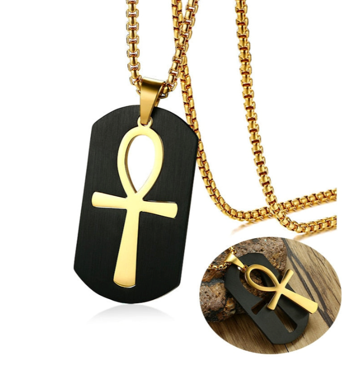 colar cruz ankh banhado a ouro